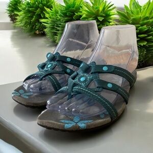 Abeo Frenzia Teal Slide Thong Slip On Leather Vibram Sandal Size 7
